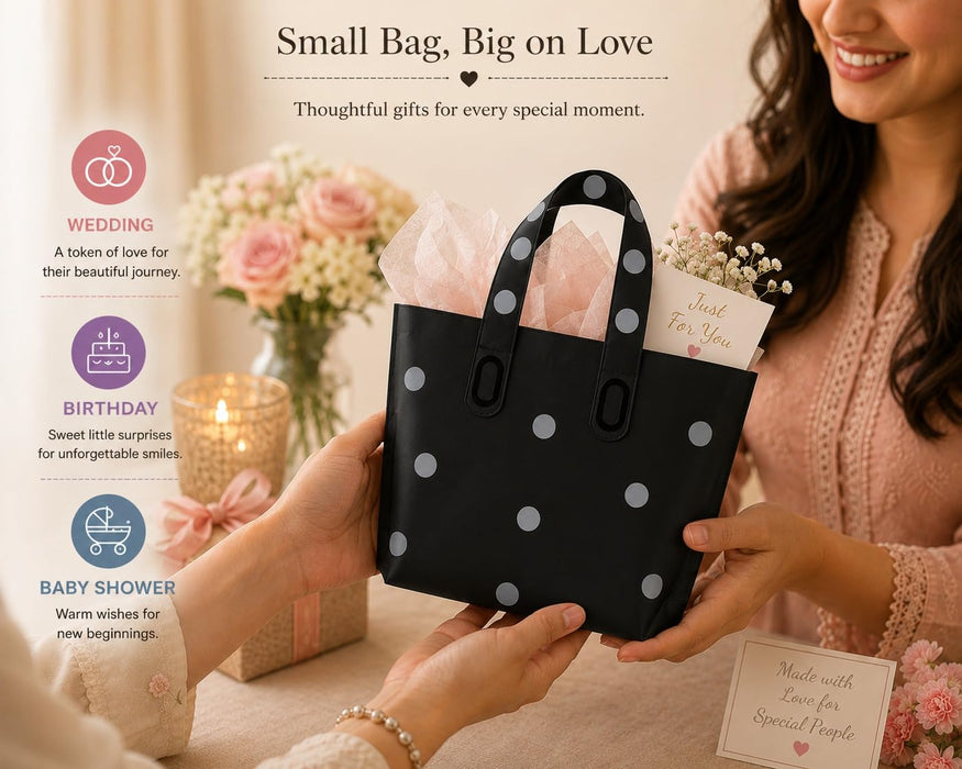 Polka Dot Plastic Frosted Gift Bag – Reusable Carry Bag for Gifts, Hampers & Return Favors