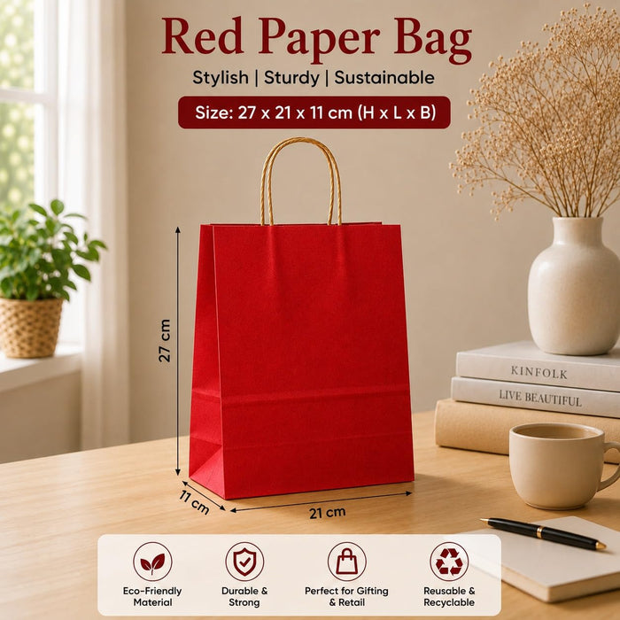 Premium Paper Gift Bag with Handle | Return Gift, Shopping & Packaging Bag | Available in Red, White, Black, Green & Brown