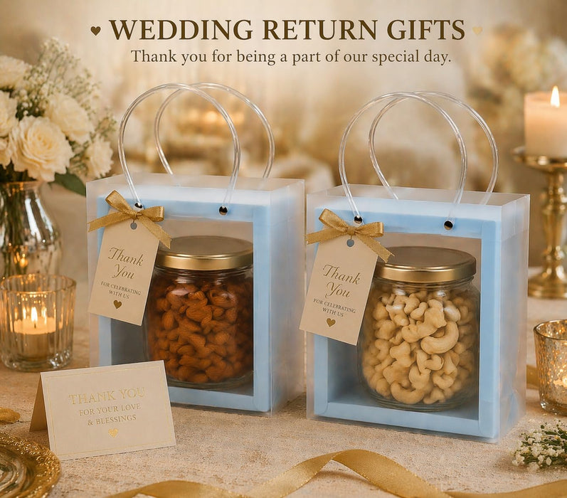Foldable Transparent Gift Hamper Box with Handle | Reusable PVC Carry Bag for Gifting, Wedding Hampers & Packaging (Red, White, Sky Blue, Orange)