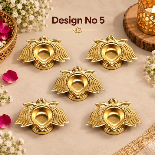 (Design No.5) Decorative Gold Polish Decorative Metal Diya Candle Holder for Home Decor,Mandir Decor,Diwali Decor, Floating Flowers,Candles Diya holder, Office,Table Decor, Entrance Decoration Item (Golden)