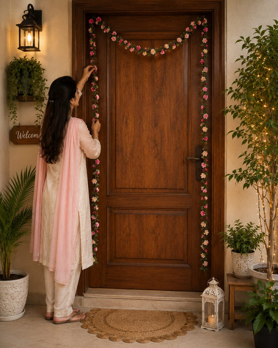 Artificial Pink & Light Pink Flower  line Hanging  | Door Hanging, Home Décor & Ganpati Decoration