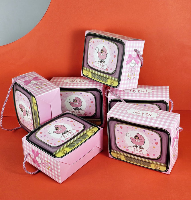 Tv shape Gift Boxes With Handle Gift Paper Boxes, Gift for Birthday Gifting, Gifts, Birthday, Party, Season's Greetings, Gift For Boy & Girl (Pink)