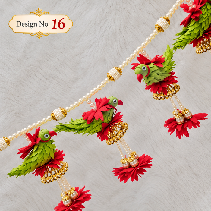 (Design No.16) Traditional Parrot Hanging Toran | 42 Inch Decorative Door Hanging for Diwali, Pooja & Festive Décor