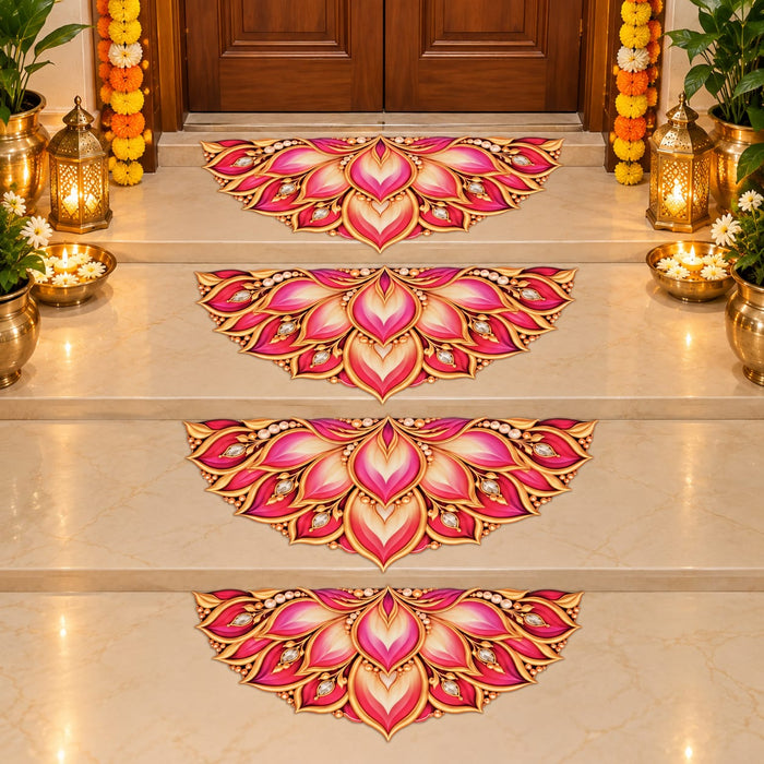 MDF Lotus 3D Rangoli | Premium Pink & Golden Floral Rangoli for Festive Home Decor 🪷✨
