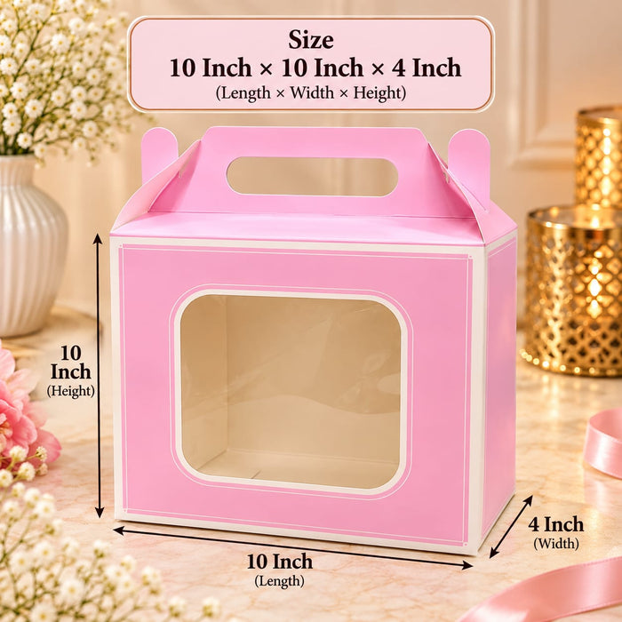 Big Size Premium Large Gift Hamper Box with Handle & Transparent Window | 10 × 10 × 4 Inch | Big Size Gift Packaging Box for Diwali, Weddings & Festive Gifting
