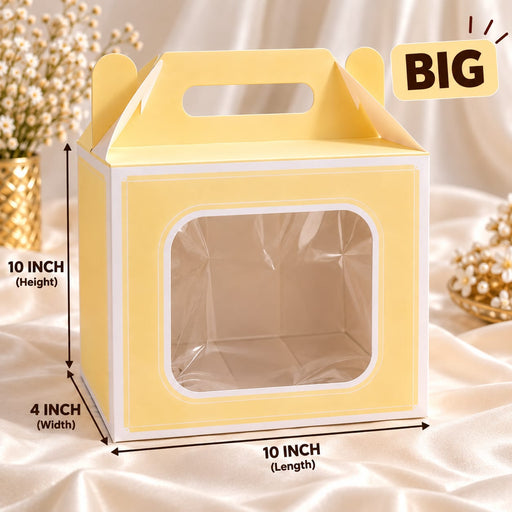 Big Size Premium Large Gift Hamper Box with Handle & Transparent Window | 10 × 10 × 4 Inch | Big Size Gift Packaging Box for Diwali, Weddings & Festive Gifting