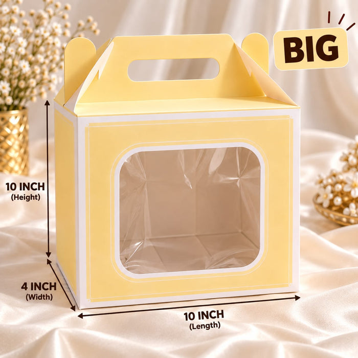 Big Size Premium Large Gift Hamper Box with Handle & Transparent Window | 10 × 10 × 4 Inch | Big Size Gift Packaging Box for Diwali, Weddings & Festive Gifting