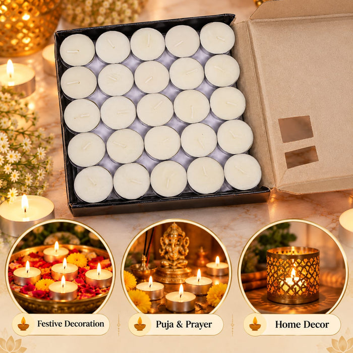 Premium Tealight Candles | 3 Hours Burning Time | Decorative Candles for Diwali, Pooja & Home Décor