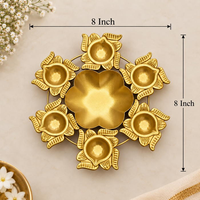 (Design No.29) Golden Diya Rangoli Decoration Set | 8 Inch Traditional Diya & Floral Rangoli Decor | Diwali Pooja Room, Home Entrance & Festive Decoration