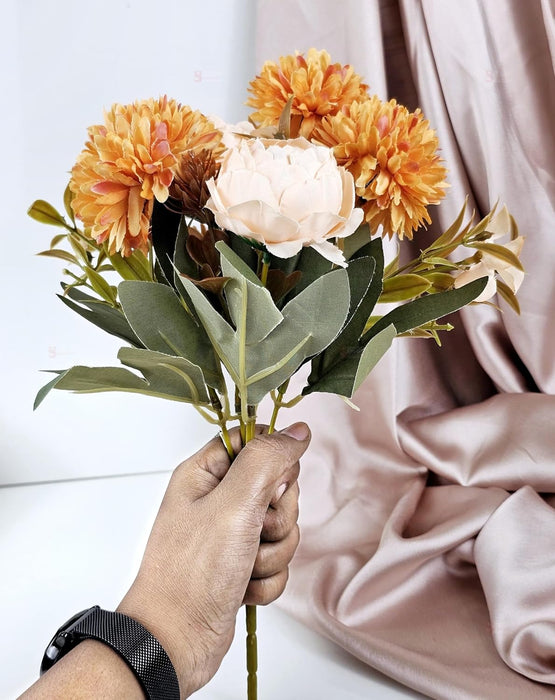 Artificial Dahlia Flower Bunch for Home Decor, Gifting, Flowers Decorative Items for Wedding, Birthday,Festivals, Table Top Decoration,Diwali decor(without Vase Pot)