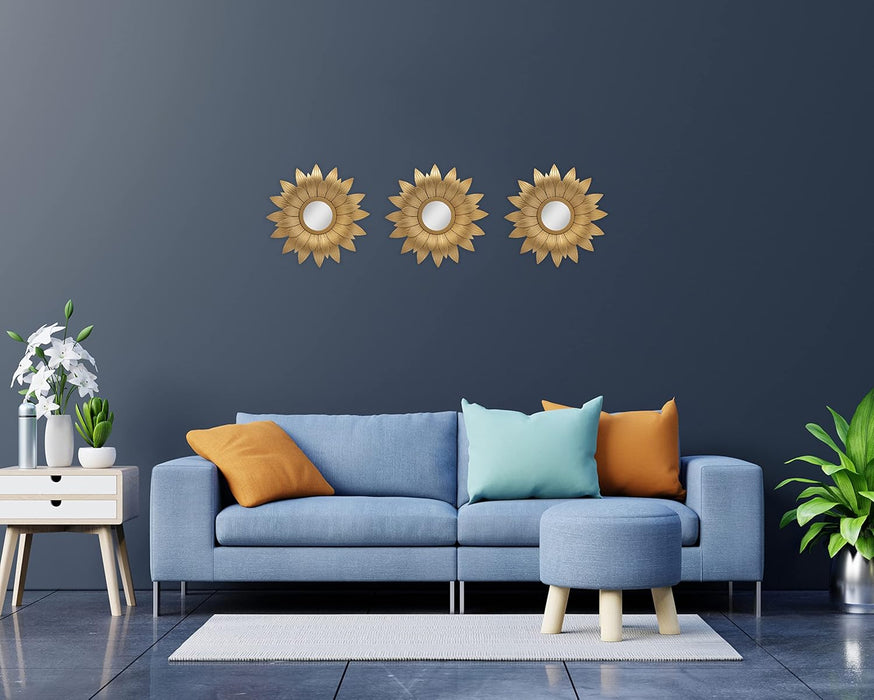 Sunflower Design Wall Mirror Hanging Sunflower Shape Design Round Frame For Home Decor,Hanging In Bedroom,Living Room With Hook For Hanging On Walls For Home Decorations (Framed) (Brown,Pack Of 1)