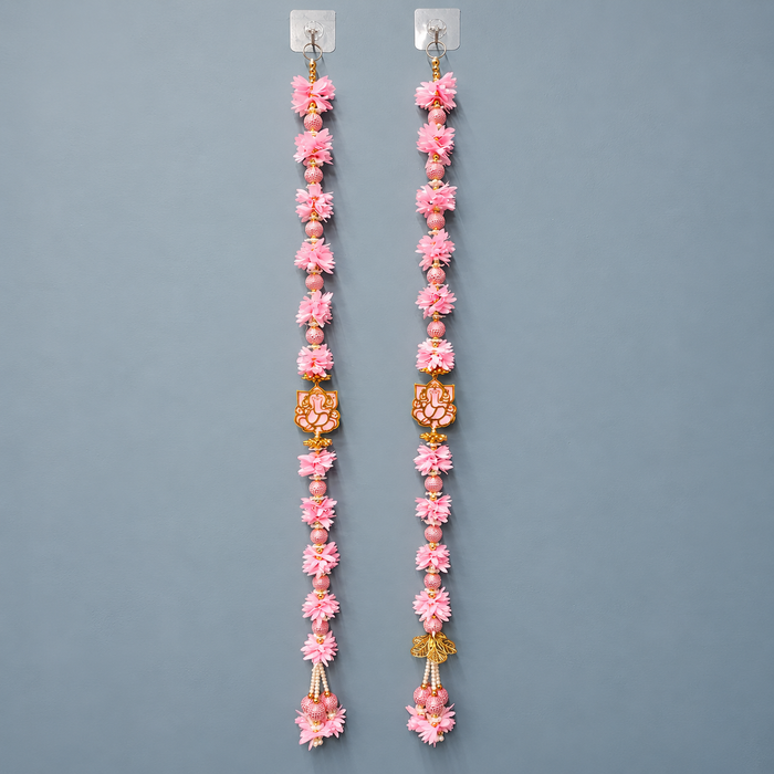 (Design No.8) Pink Flower & Ganesha Hanging Toran | 41 Inch Floral Door Hanging for Home, Pooja Room & Festive Decor