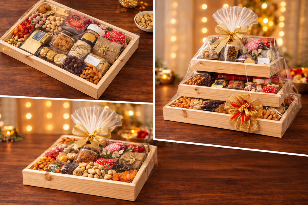 Big Multipurpose Decorative Pinewood  Rectangle Tray for Gift Hamper,Wedding Gifting Boxes and Decoration Purpose.