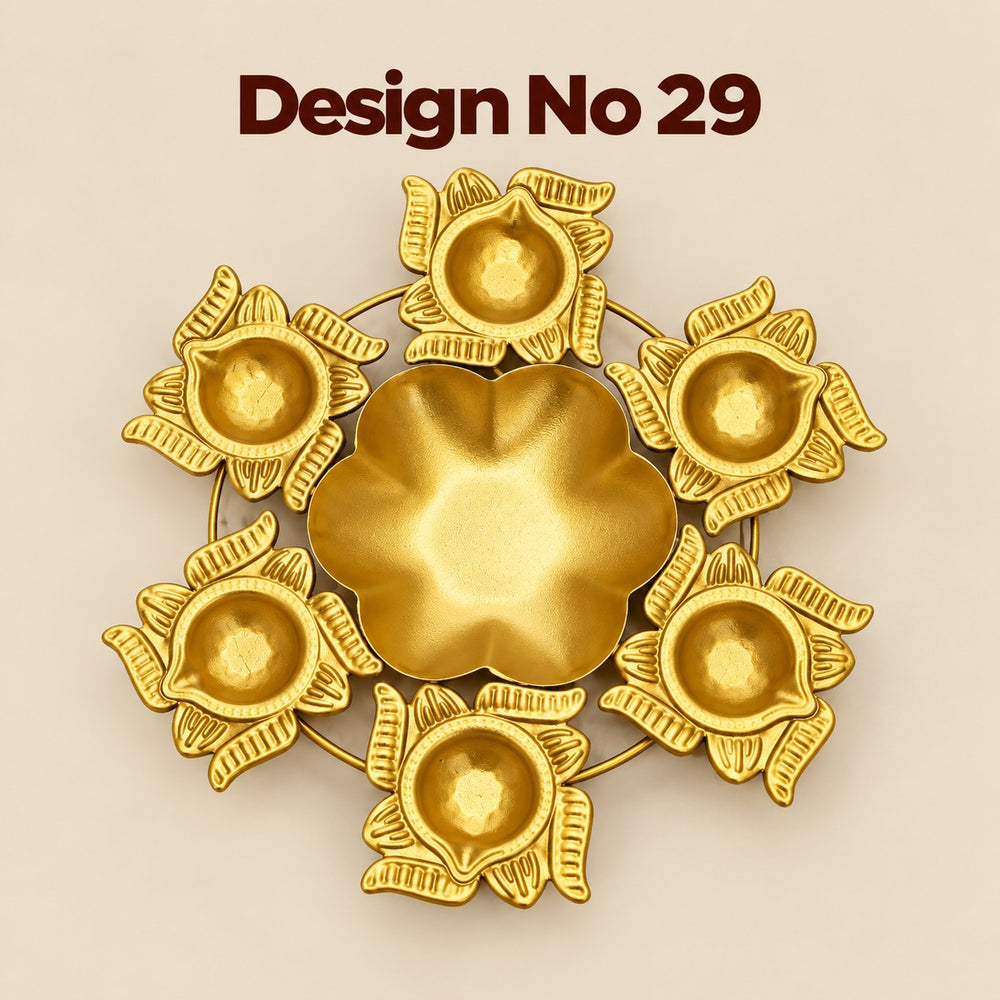 (Design No.29) Golden Diya Rangoli Decoration Set | 8 Inch Traditional Diya & Floral Rangoli Decor | Diwali Pooja Room, Home Entrance & Festive Decoration