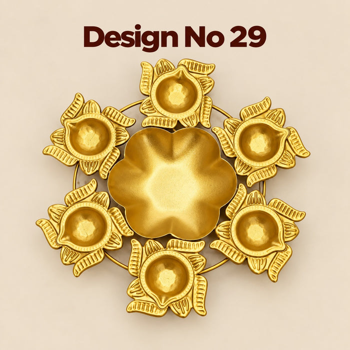 (Design No.29) Golden Diya Rangoli Decoration Set | 8 Inch Traditional Diya & Floral Rangoli Decor | Diwali Pooja Room, Home Entrance & Festive Decoration