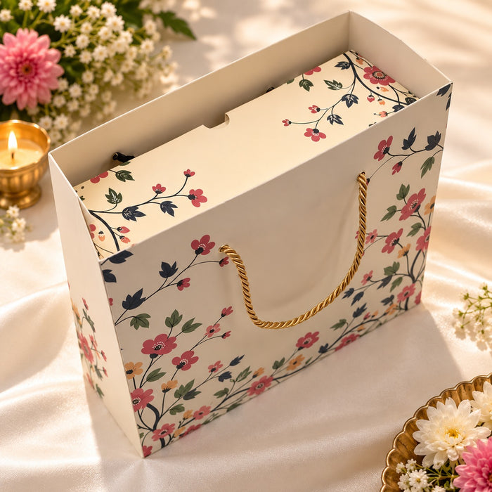Floral Printed Gift Box with Transparent Window & Rope Handle | Premium Hamper Packaging Box