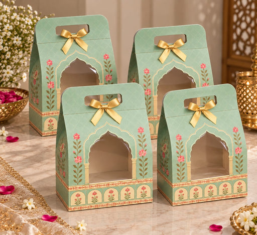 Pastel Green Rajwadi Premium Dry Fruit & Sweets Gift Hamper Box | Royal Festive Hamper Box with Golden Foil Finish