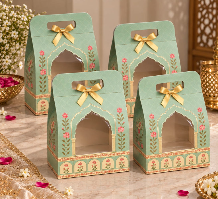 Pastel Green Rajwadi Premium Dry Fruit & Sweets Gift Hamper Box | Royal Festive Hamper Box with Golden Foil Finish