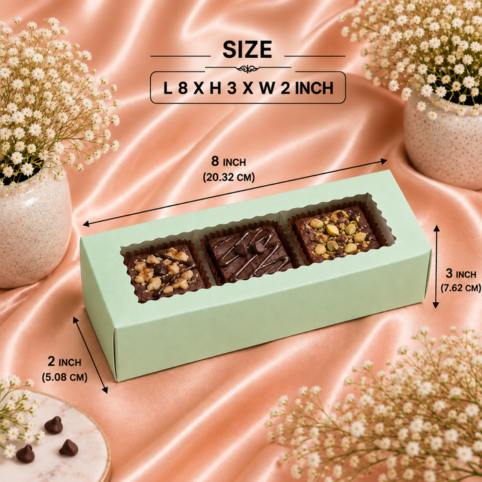 Paper Mailer Box with Window | Available in Peach & Mint Green | Premium Gift, Bakery & Packaging Box  L 8 × H 3 × W 2 Inch