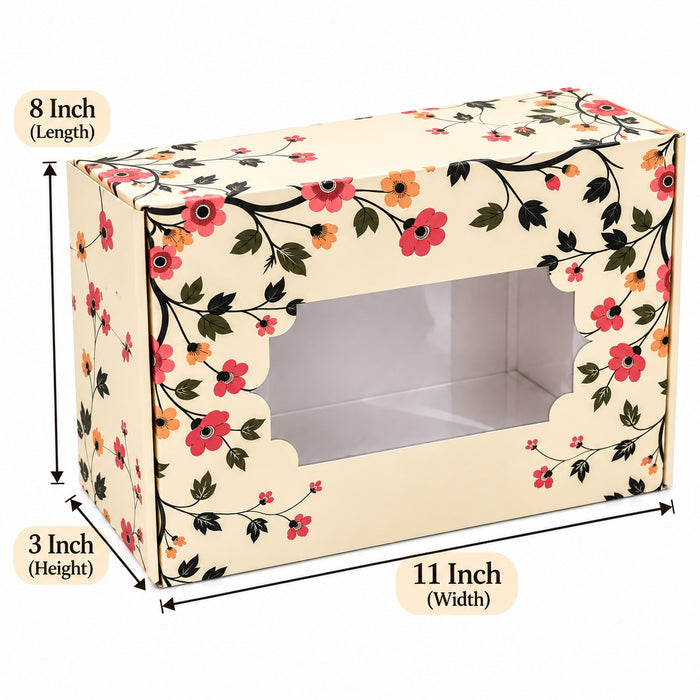 Floral Printed Gift Box with Transparent Window & Rope Handle | Premium Hamper Packaging Box