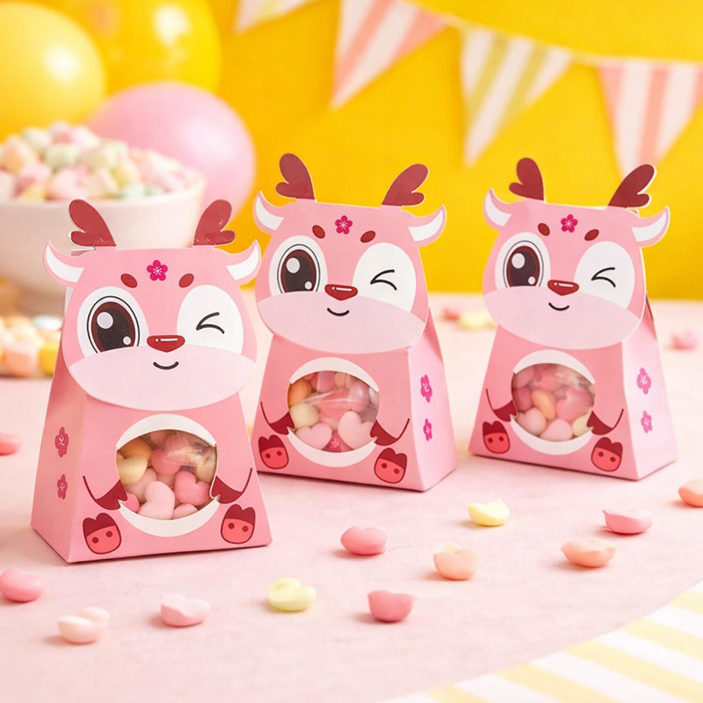 Satyam Kraft's Pink Deer Animal Shape Folding Storage Paper Box, Perfect for Packing Chocolate, Dry Fruits, Birthday, Engagement, Return Gift, Baby Shower, Festivals