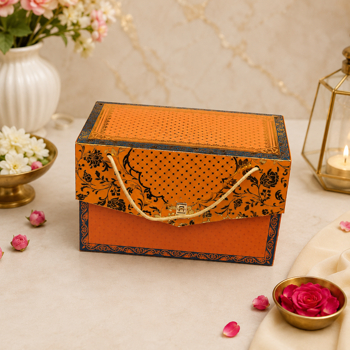 Premium Decorative Cardboard Gift Box with Handle | Festive & Wedding Hamper Packaging