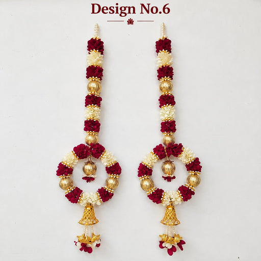 (Design No.6) Royal Maroon & White Flower Hanging for Home & Festive Decor | 29 Inch Artificial Floral Hanging with Golden Beads, Bells & Pearl Tassels | Door, Wall & Pooja Decoration
