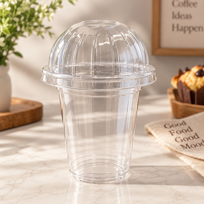 Biodegradable Clear Dome Lid Cup  | Eco-Friendly Dessert & Beverage Cup  | 10 Inch Height | 2 Inch Base