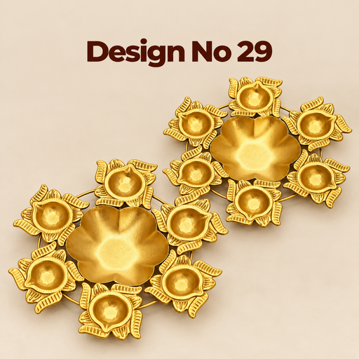 (Design No.29) Golden Diya Rangoli Decoration Set | 8 Inch Traditional Diya & Floral Rangoli Decor | Diwali Pooja Room, Home Entrance & Festive Decoration
