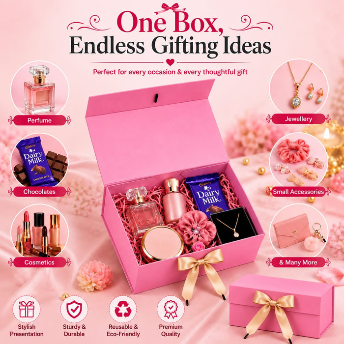 Collapsible  Without Magnet  Decorative Folding Paper Cardboard /Box with ribbon,DIY Box for Gift Hamper,Valentine Gifting,Wedding gifing.