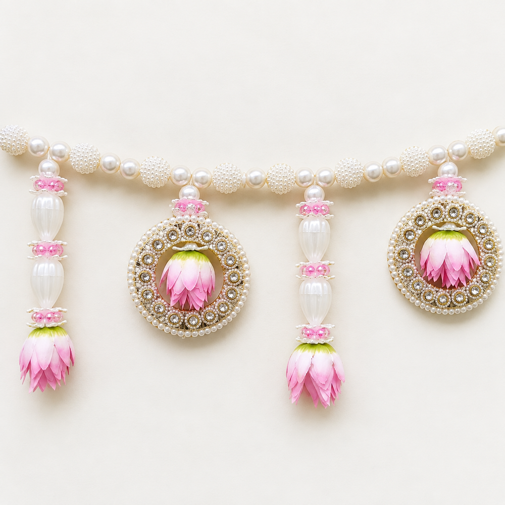 (DESIGN NO.15) 1 Pcs Elegant Pearl & Lotus Flower Door Hanging Toran | 40 Inch Traditional Entrance Decor | Festive & Wedding Decoration