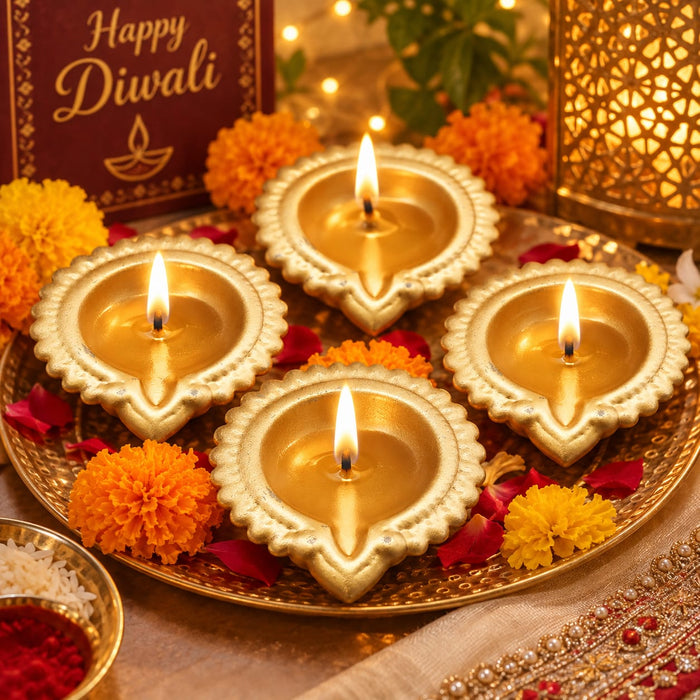 6 PCS Metal diya Traditional Decorative Oil Lamps for Diwali Decoration, Pooja Room, Home Decor, Festive Celebrations, Temple Decor, Rangoli & Housewarming Gifting