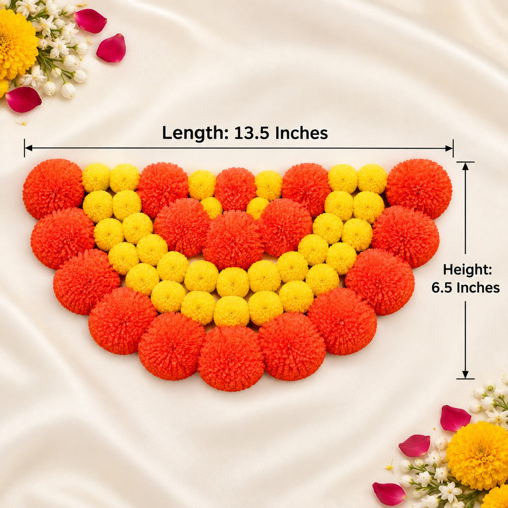 MDF 3D Marigold  Rangoli | Orange & Yellow Floral Decoration | 13.5 × 6.5 Inch | Diwali, Pooja & Festive Decor
