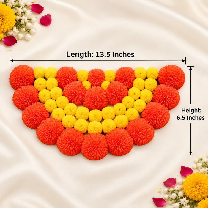 MDF 3D Marigold  Rangoli | Orange & Yellow Floral Decoration | 13.5 × 6.5 Inch | Diwali, Pooja & Festive Decor