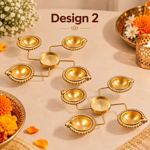 (Design No.2) Decorative Swastic Design Gold Polish Tealight Candle Holder Stand,Candle Holder for Home Decor,Mandir Decor,Diwali Decor, Floating Flowers, Candles Diya holder, Office,Table Decor, Entrance Decoration Item(Golden)