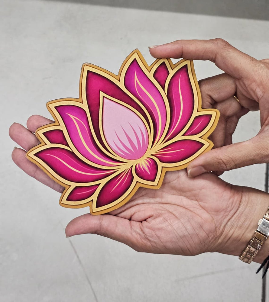 3D Look Decorative MDF Lotus Cutouts for Diwali Rangoli & Festival Decoration | Pink & Golden Lotus | 15 × 12 cm**