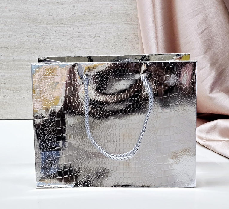Big Size Shiny Paper Bag Gift Bags with Handle Gift Paper bag, gift For Gifting, marriage, Return Gifts, Birthday, Wedding, Party, Season's Greetings (Big, Silver)