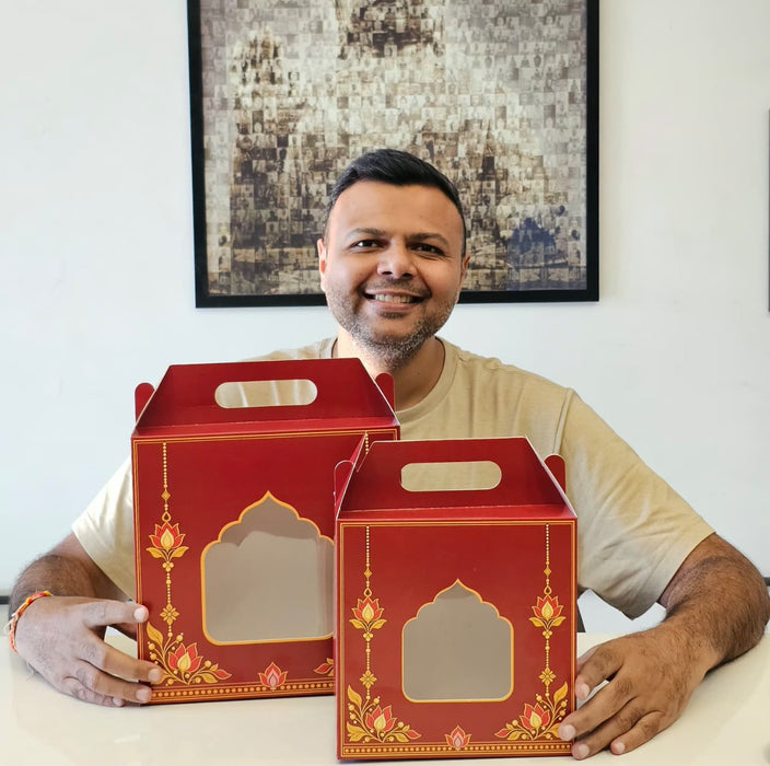 Big size Premium Red Gift Hamper Box with Window & Handle | 10×10×4 Inch Decorative Gift Packaging Box | Diwali, Wedding & Festive Gifting