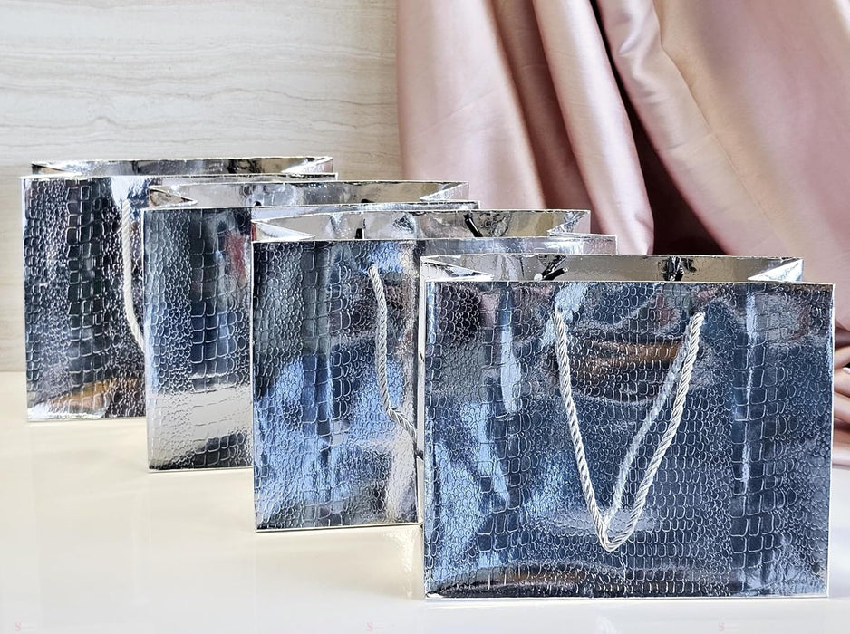 Big Size Shiny Paper Bag Gift Bags with Handle Gift Paper bag, gift For Gifting, marriage, Return Gifts, Birthday, Wedding, Party, Season's Greetings (Big, Silver)