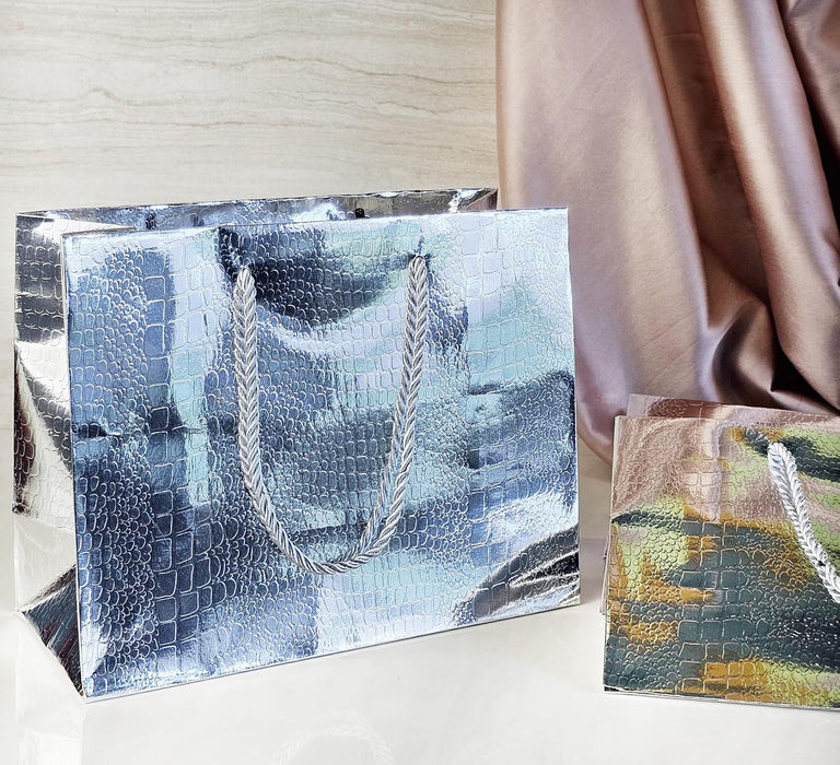 Big Size Shiny Paper Bag Gift Bags with Handle Gift Paper bag, gift For Gifting, marriage, Return Gifts, Birthday, Wedding, Party, Season's Greetings (Big, Silver)