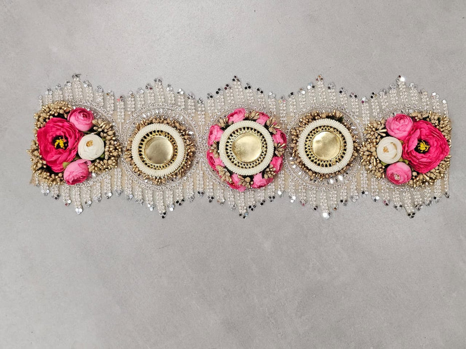 1 Pcs Premium Toran Table Decor Mat | Pearl & Floral Embellished Table Runner | 30×16 Inch Traditional Festive Pooja & Home Décor Mat