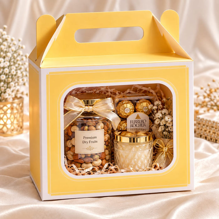 Small Size Gift Hamper Box with Transparent Window | 8 × 8 × 4 Inch | Reusable Gift & Hamper Packaging Box