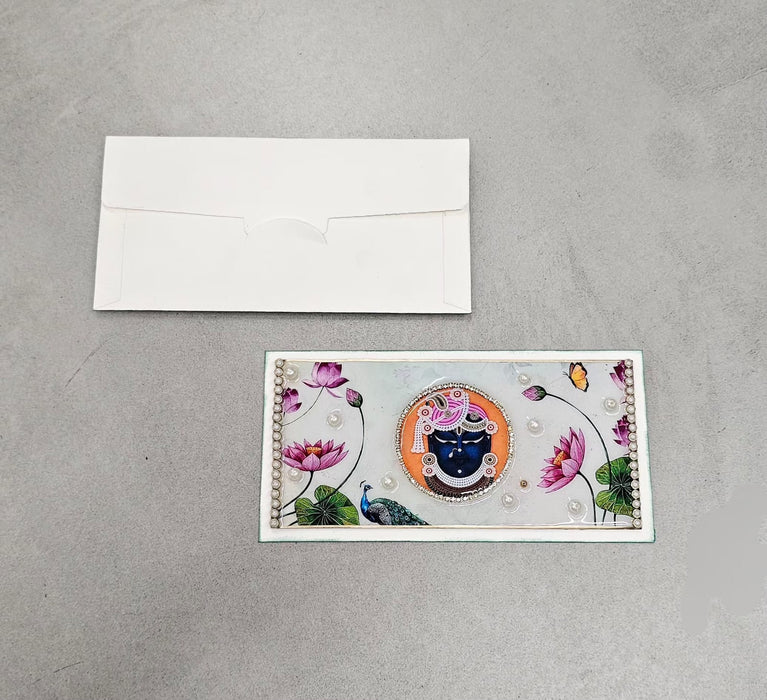 2 PCS Premium Decorative Resin Envelope/Money envelope with Krishna/shreensthji  & Elephant Design –  & Rakhi Money Envelope Wedding Shagun Cash Gift Envelope (7.5×4 Inch)