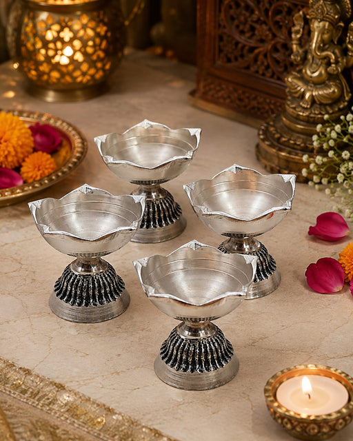 4 Pcs Metal Lotus Diya Urli  | Traditional Decorative Oil Lamp for Pooja, Home & Festive Décor | 2.5 Inch Width × 2 Inch Height