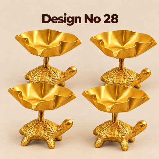 (Design No.28) Golden Metal Turtle Decorative Bowl | 3 Inch Width × 2.5 Inch Height | Tabletop Urli | Home, Pooja & Festive Decor