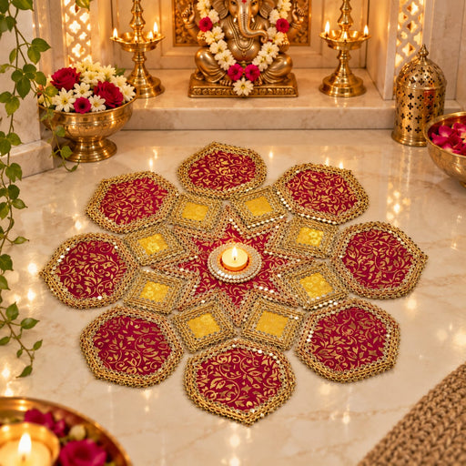 Banarasi Mirror Rangoli Set With Diy Abhla Kit, Decorative Diwali Rangoli ,Festive Home Décor & Pooja