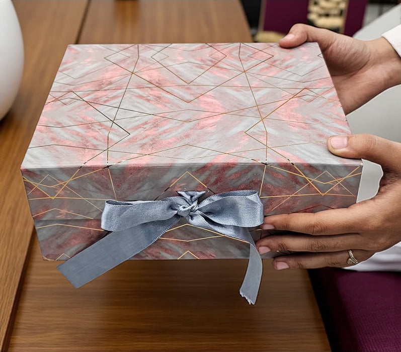 Collapsible Magnetic Gift Box with Satin Ribbon | Premium Folding Rigid Cardboard Box for Gift Hampers, Wedding, Valentine & Multipurpose Packaging