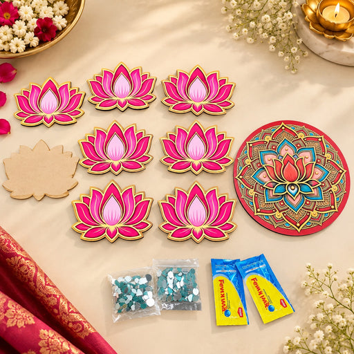 Ashtakamal 3D Look Rangoli Set DIY Kit | MDF Lotus Floral Rangoli for Home Entrance, Pooja Room, Wedding & Festive Decor