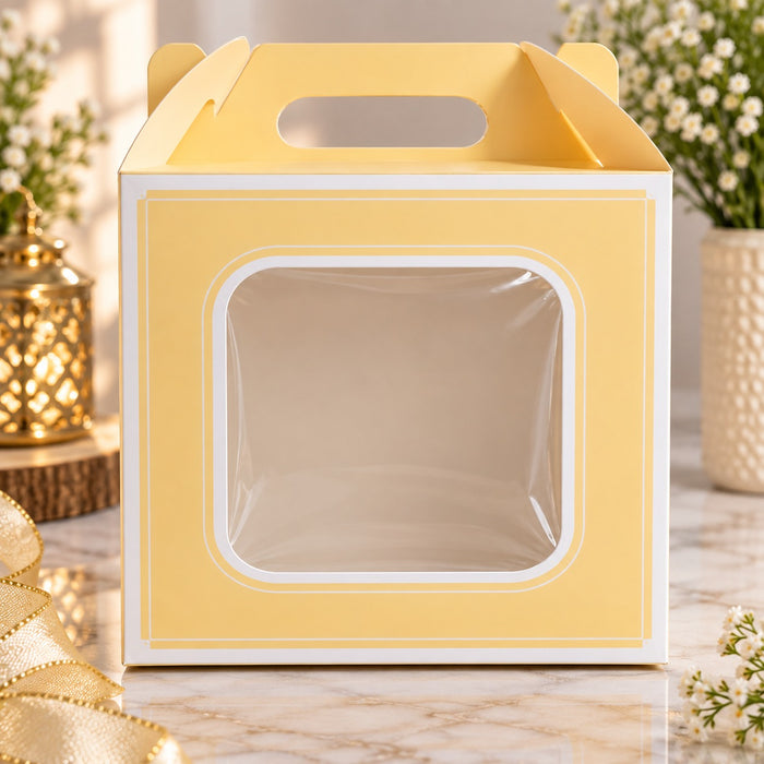 Big Size Premium Large Gift Hamper Box with Handle & Transparent Window | 10 × 10 × 4 Inch | Big Size Gift Packaging Box for Diwali, Weddings & Festive Gifting