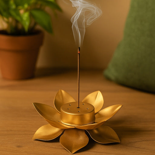 Golden Lotus Metal Agarbatti Stand – Premium Incense Stick Holder (13 cm x 3 cm)